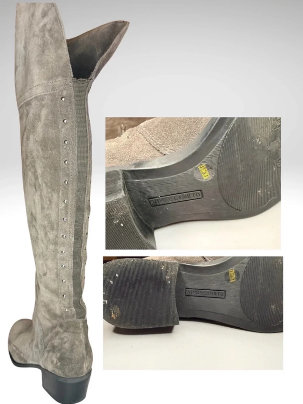 Vince Camuto Gray Suede Knee High Studded Boots 6.5